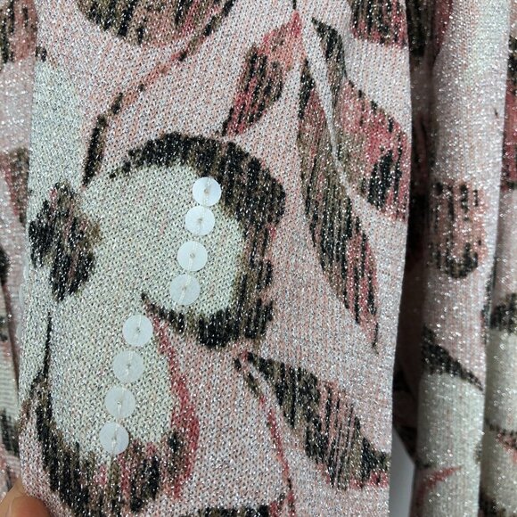 Alfred Dunner Pink sequin Knit Button-Up Cardigan Floral Sparkly pastels size ~M - Picture 11 of 16